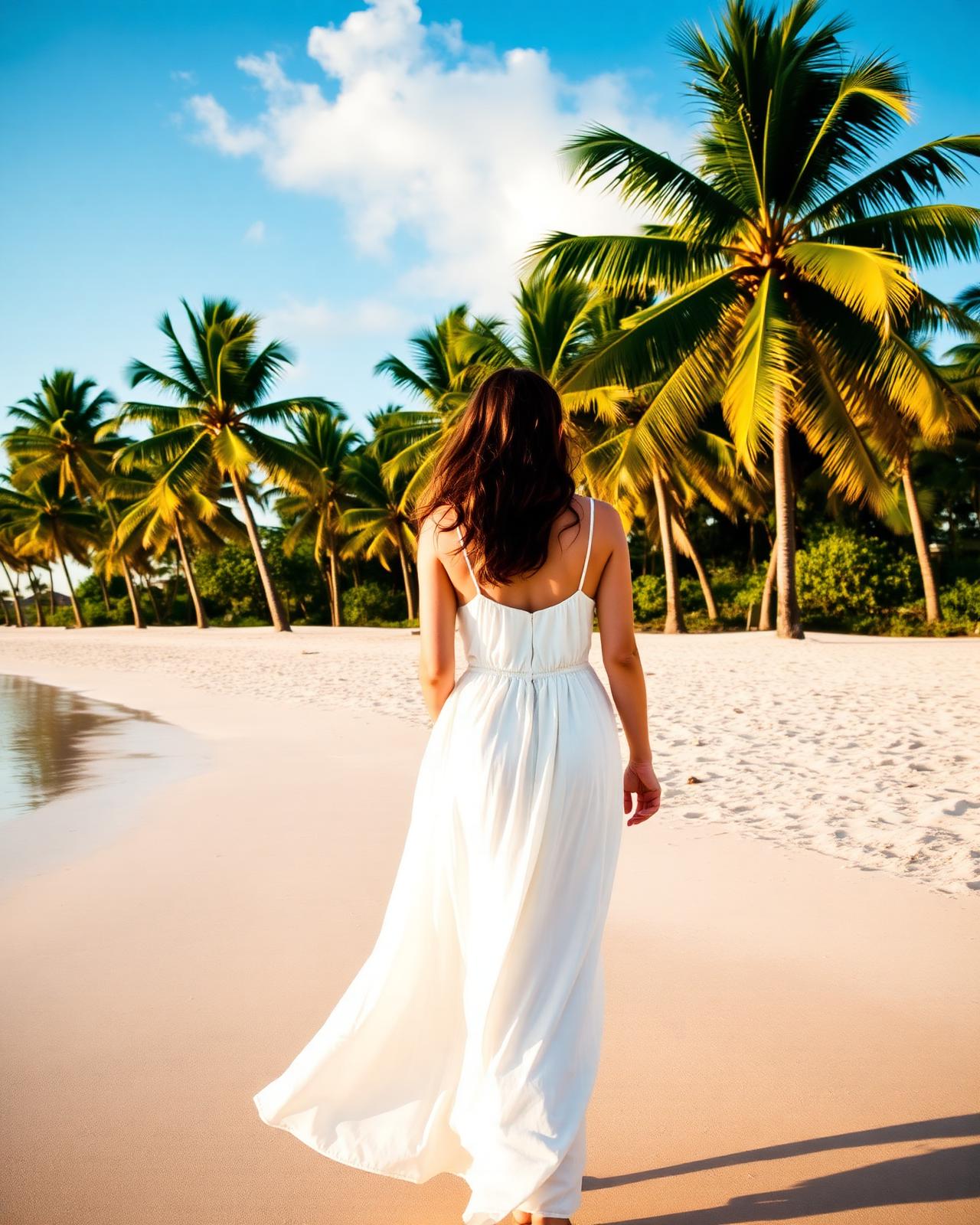 Woman walking on tropical beach